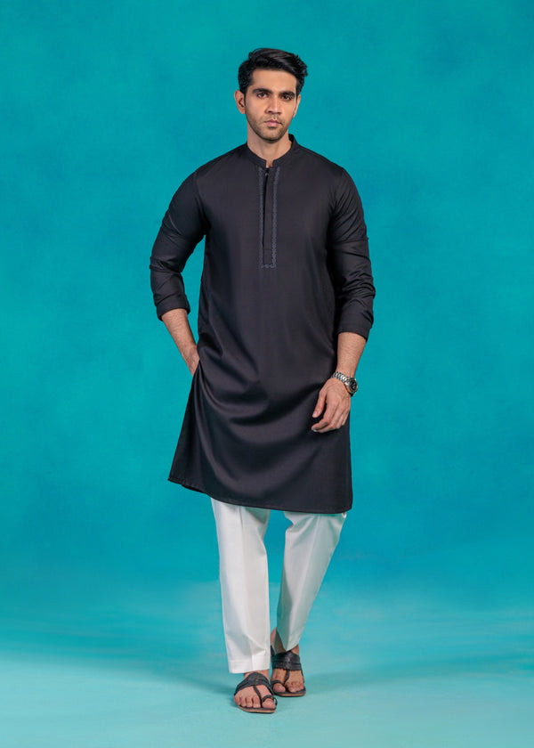 Black-Blended-Kurta - (MP1PBW25BM10N5)