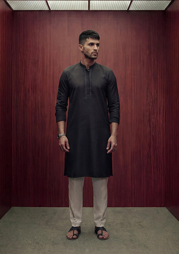 Black-Blended-Kurta - (MP1PBW25BM10N5)