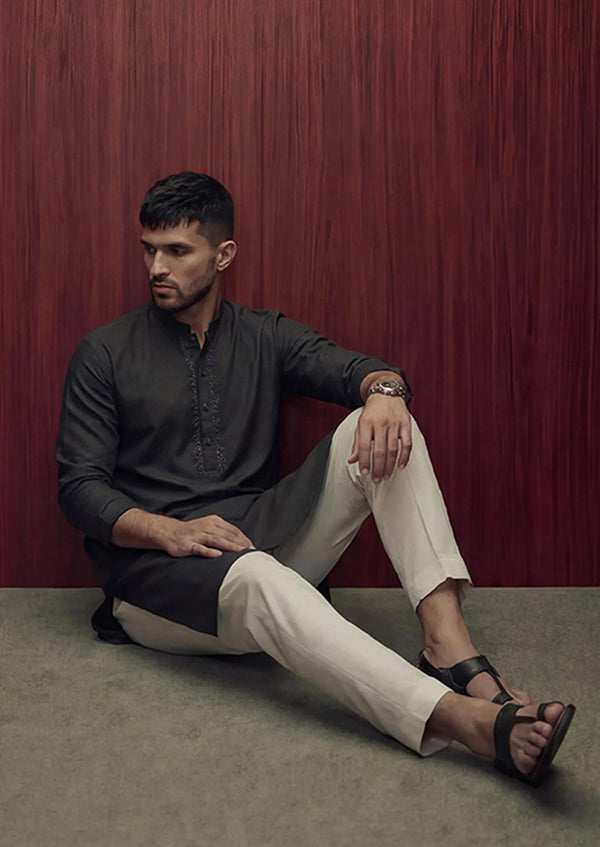 Black-Blended-Kurta - (MP1PBW25BM10N5)