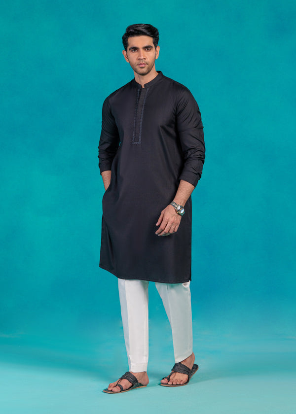 Black-Blended-Kurta - (MP1PBW25BM10N5)