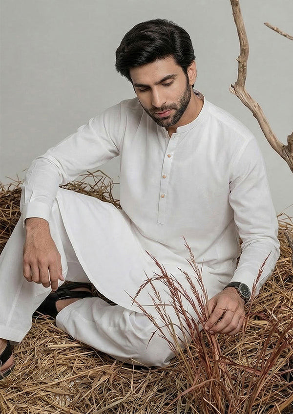 O-White-Cotton-Shalwar Suit - (MP2PBBW25ADD9)