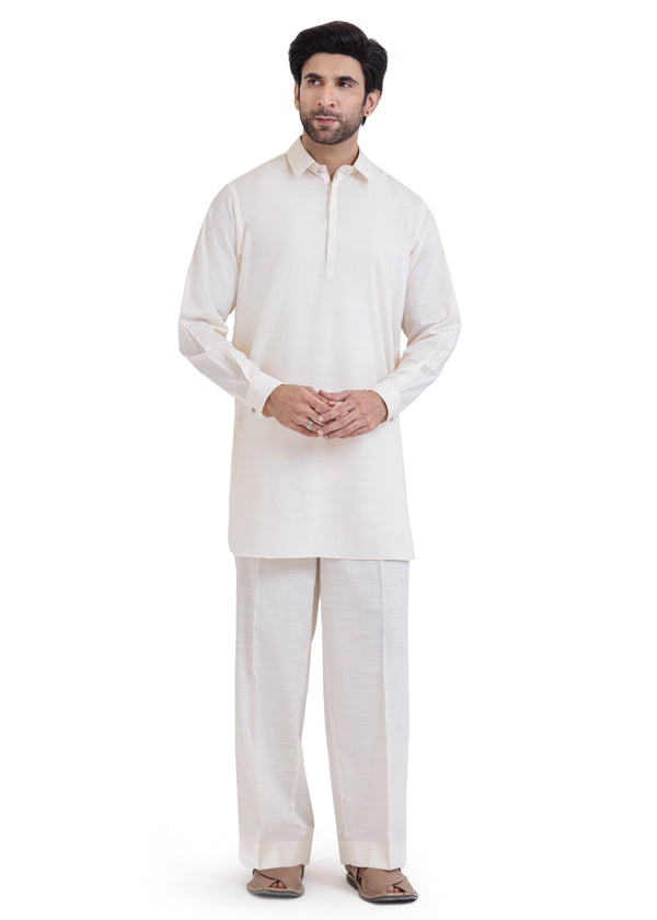Cream-Blended-Kurta Trouser - (MP2PSBW25BM1J9)