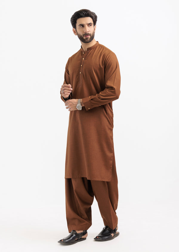 Brown-Blended-Kurta Shalwar - (MPS25KSE2061)