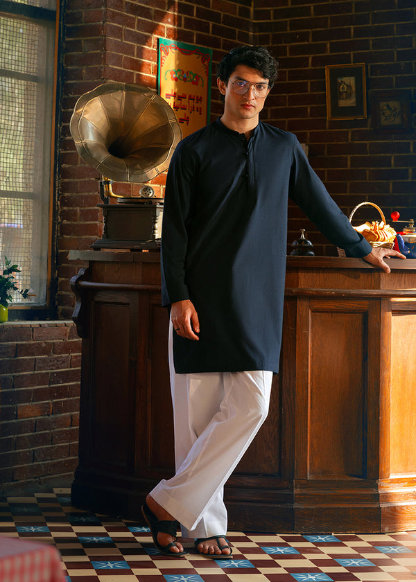 Navy-Blended-Kurta - (MP1PBW25BM10N4)