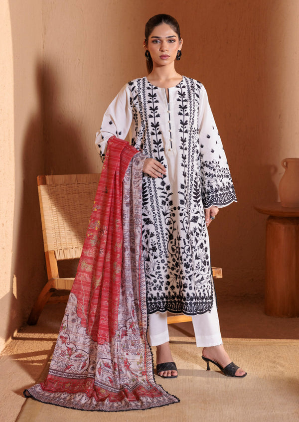 White-Cotton Silk-3 Piece (W25SE3002)