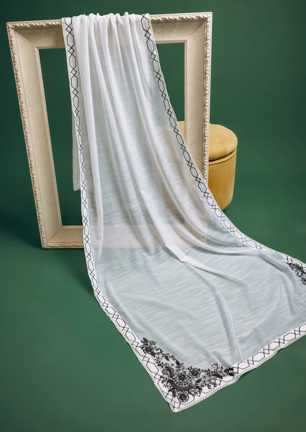 Embroidered White Voile Dupatta (W25VD1006)