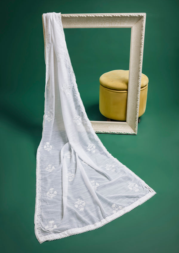 Embroidered White Voile Dupatta (W25VD1007)