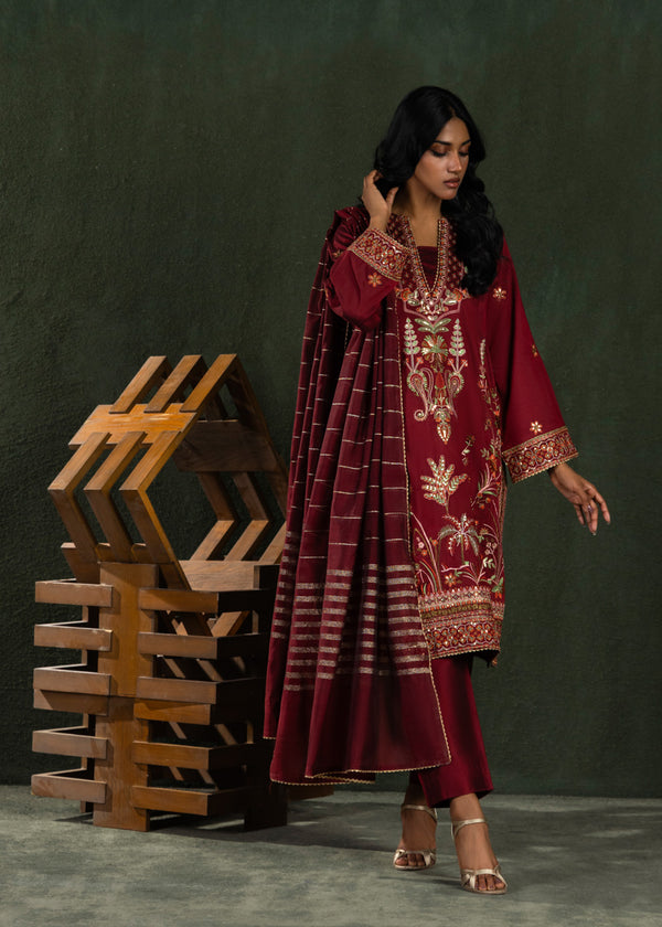 Maroon-Cotton-Silk-3 Piece (WP3PSLW25L10N5)