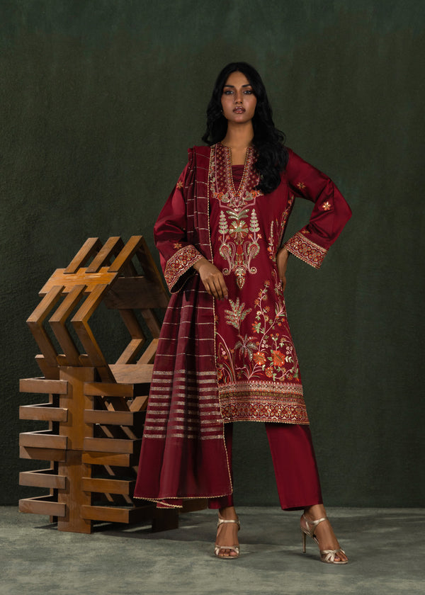 Maroon-Cotton-Silk-3 Piece (WP3PSLW25L10N5)