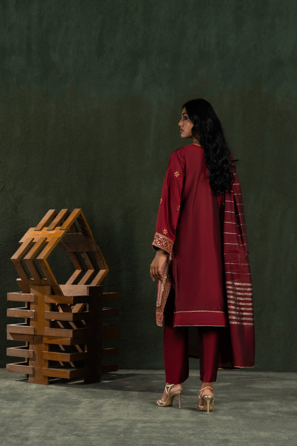 Maroon-Cotton-Silk-3 Piece (WP3PSLW25L10N5)