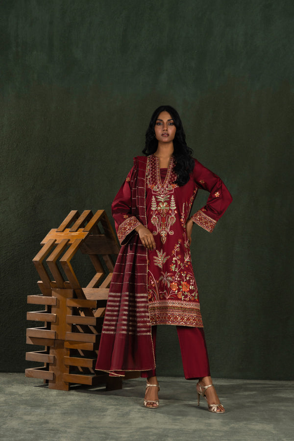 Maroon-Cotton-Silk-3 Piece (WP3PSLW25L10N5)