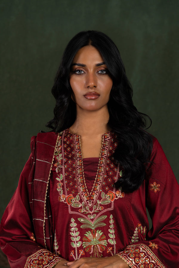 Maroon-Cotton-Silk-3 Piece (WP3PSLW25L10N5)