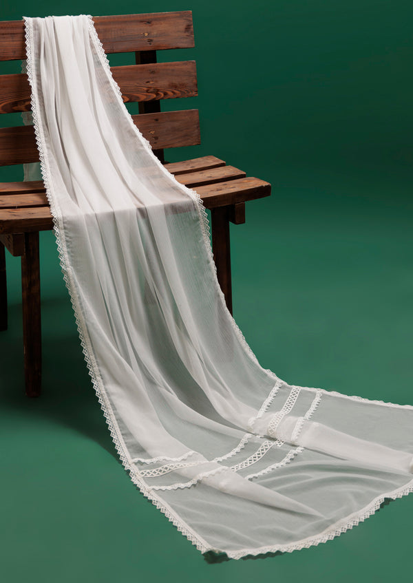 Printed White Chiffon Dupatta (WPS25CD1011)