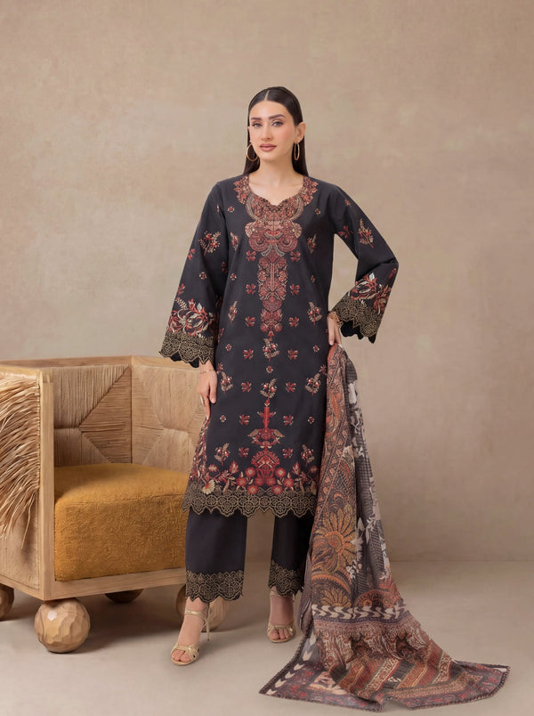 Black-Cotton Silk-3 Piece (WPS25SE3003)