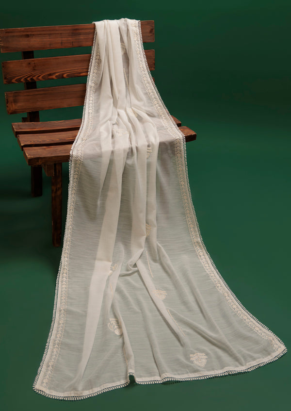 Embroidered White Voile Dupatta (WPS25VD1011)