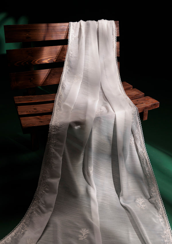 Embroidered White Voile Dupatta (WPS25VD1012)