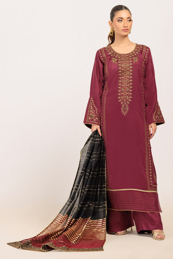 MAROON-SILK-3 PIECE (WS5243P04)