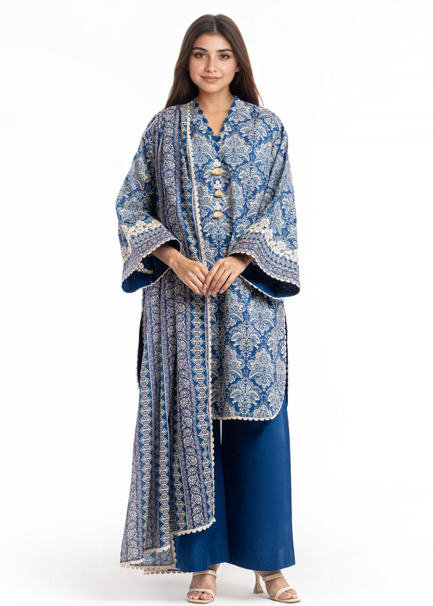 Aztec Blue Digital Printed Lawn 3 Piece Suit – Bonanza Satrangi