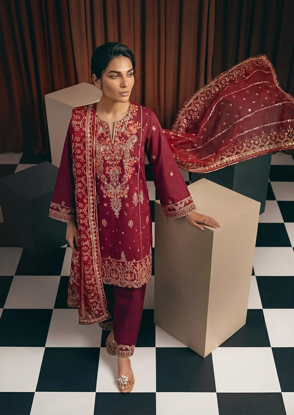 Maroon-Cotton-Net-3 Piece (WP3PSFW25F11D1)