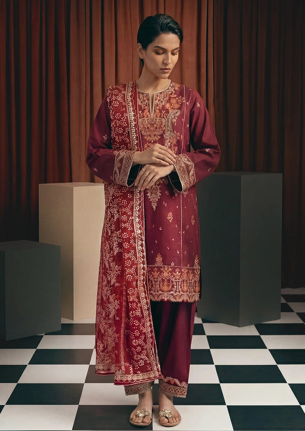 Maroon-Cotton-Net-3 Piece (WP3PSFW25F11D1)