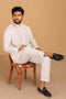 WHITE-BLENDED-KURTA PAJAMA TROUSER- (KSS23-049)